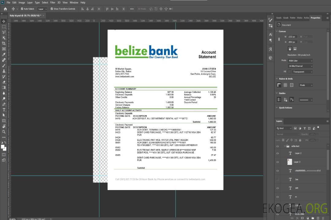 Relevé bancaire Belize Bank template Relevé bancaire Belize Bank template